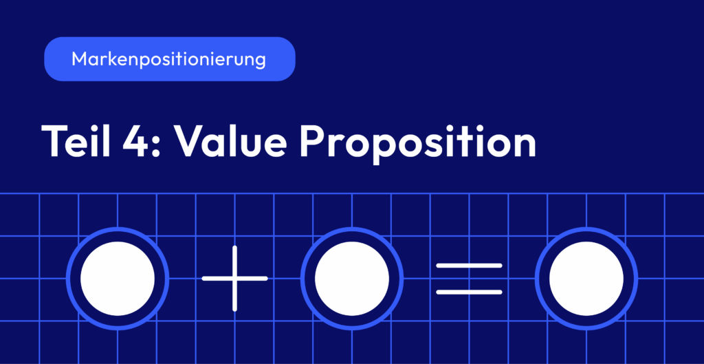 Titelbild zur Markenpositionierung: Darstellung der Value Proposition als vierter Schritt im Markenprozess, visualisiert durch ein abstraktes Gitter und drei kreisförmige Symbole, die Feature, Benefit und Value darstellen.
