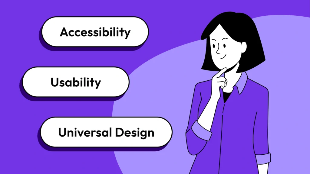 Illustration zum Zusammenspiel von Accessibility, Usability und Universal Design als Grundlage für zugängliche und nutzbare Gestaltung.